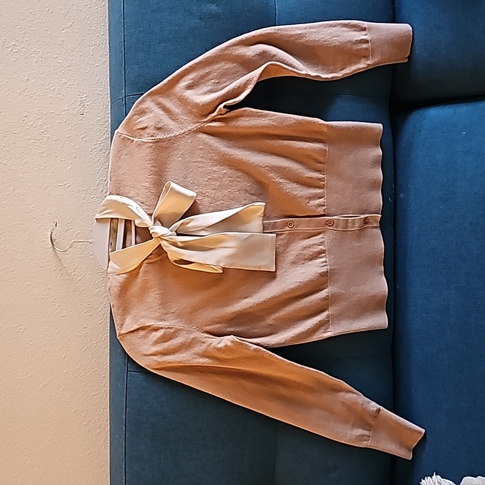 Nude Cotton Blend Cardigan with Bow 🎀 Tie